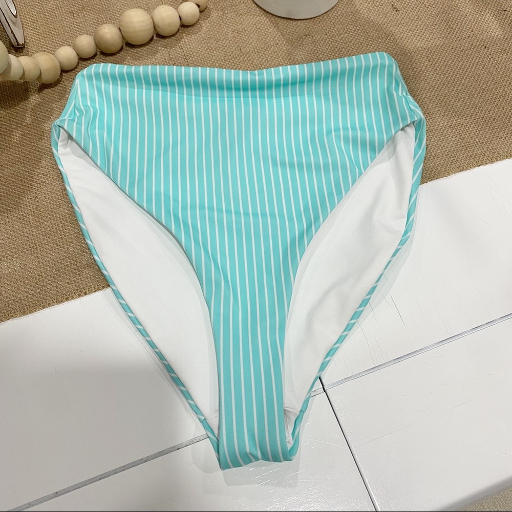 Chelsea28 Striped High Waisted Bikini Bottom Sz XS Nautical Vacation Swim Retro